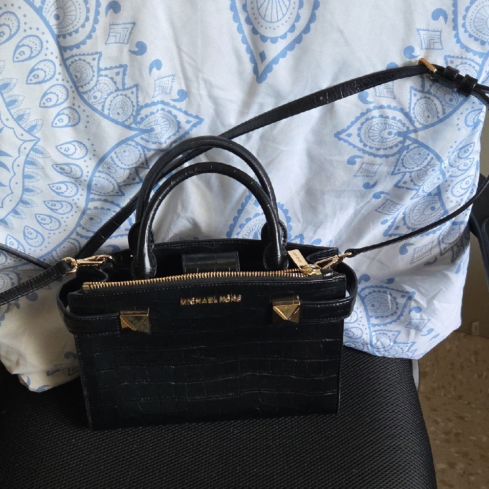 Michael Kors Black Croc-Pattern Crossbody Bag